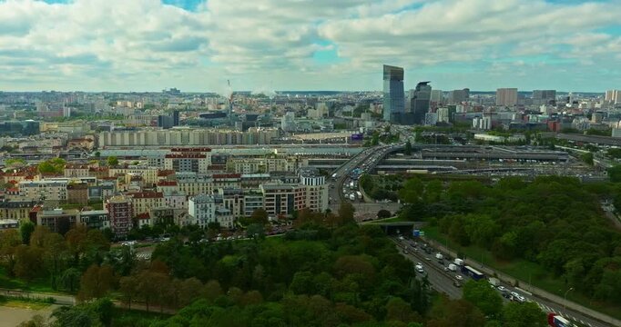 French architecture facades and roofs of houses. Experience stunning aerial views of the Paris. Establishing Shot of Paris city. Central district in the capital of France