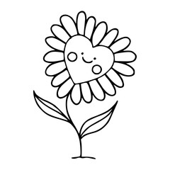 cute smiling sunflower with heart shaped face line art