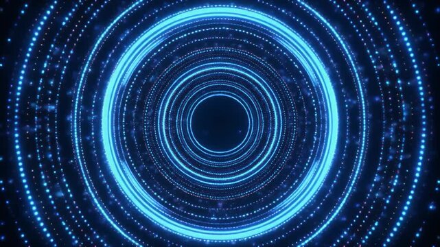Abstract blue hologram rings data flow glowing particles seamless futuristic cinematic surreal ethereal ambience cascading softly glowing abstract unique style