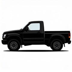 Black Single Cab Pickup Truck With Chrome Wheels On A White Background Isolated