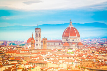 Fototapeta premium cathedral church Santa Maria del Fiore at sunrise, Florence, Italy