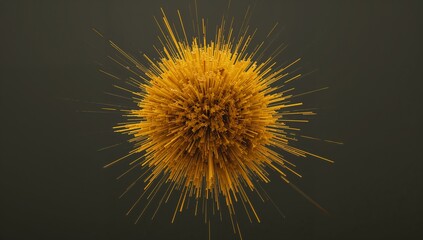 Displaying golden spiky orb sitting centered on studio gradient, with dense core and highlights