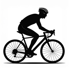 Fototapeta premium Silhouette Of A Cyclist Wearing A Helmet Riding A Bicycle On A White Background