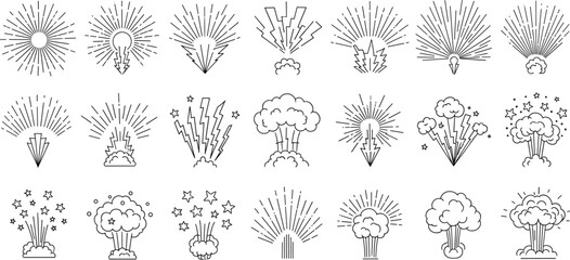 Black and White Comic Explosion Effects Set with Cartoon Blast Bursts, Smoke Clouds, Impact Frames and Dynamic Action Elements © jafrine