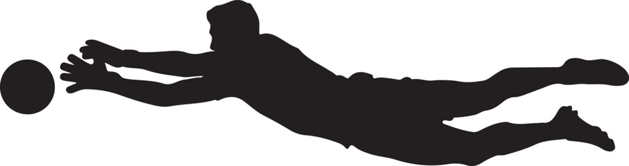 Goalkeeper Dive in silhouette clean image of white background.