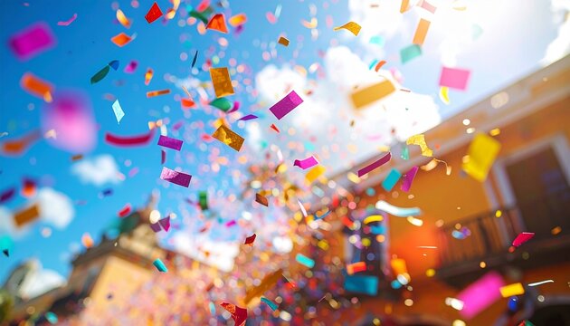 Joyful celebration with multicolored confetti in the air for carnaval de cozumel in quintana roo event