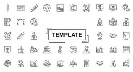 Digital design elements and iconographic illustrations for various web and business concepts