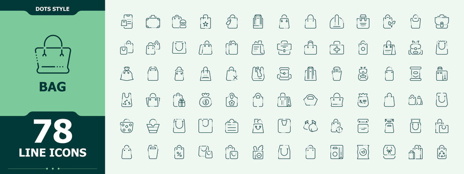 Bag related icon set. Vector icons collection. Contain linear sign shop, market, luggage, shopping shopping, handbag. Editable vector stroke. Shop icon set.