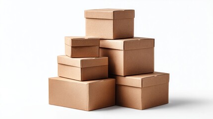 Fototapeta premium Stack of cardboard boxes on a white background, ready for shipping or storage