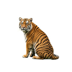 Fototapeta premium Tiger sitting and looking at camera isolated on transparent background