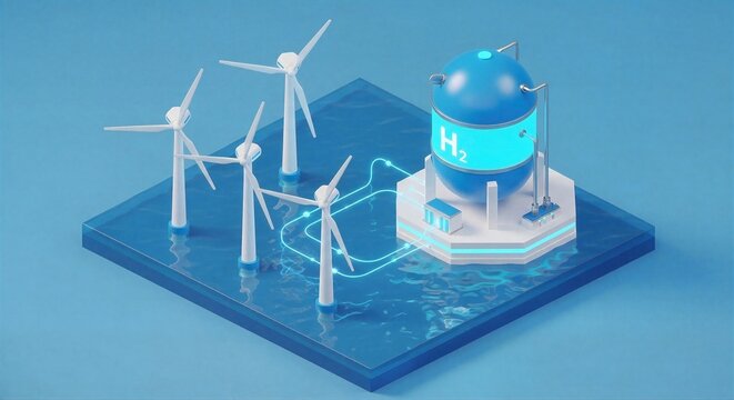 Wind Farm and Hydrogen Plant 3D Rendering