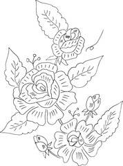 Fototapeta premium Floral Line Art Illustration – Black and White Botanical Ornament for Coloring Book and Tattoo Design