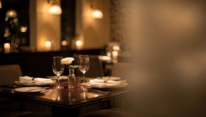 Elegant Table Setting in Cozy Restaurant with Romantic Atmosphere