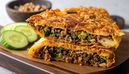 Savory Beef Stuffed Pancake Martabak Telur with Crispy Skin