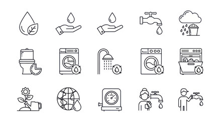 Fototapeta premium Water Conservation Icons: Saving Water for a Sustainable Future