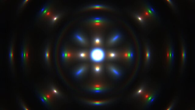 Abstract prismatic diffraction light pattern loop with rainbow rings and optical interference