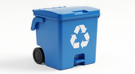 Blue recycling bin with wheel and lid