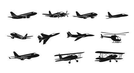 Collection of various aircraft silhouettes in flight. © Bakti