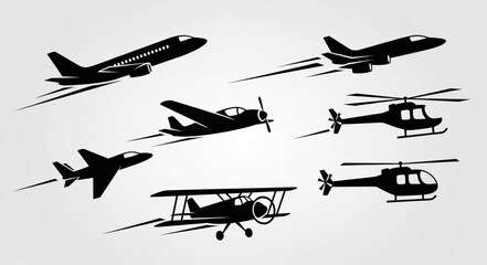 Collection of various aircraft silhouettes in flight. © Bakti