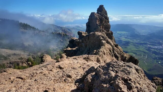 Panoramic view of Pico de Las Nieves the highest peak in Gran Canaria, located in the central mountain range of volcanic origin, Gran Canaria, Canary Islands, Spain, Atlantic, Europe