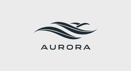 Aurora logo design with wavy lines and abstract shape.