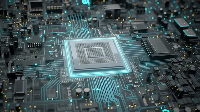 Futuristic CPU Processing Data on Digital Circuit Board
