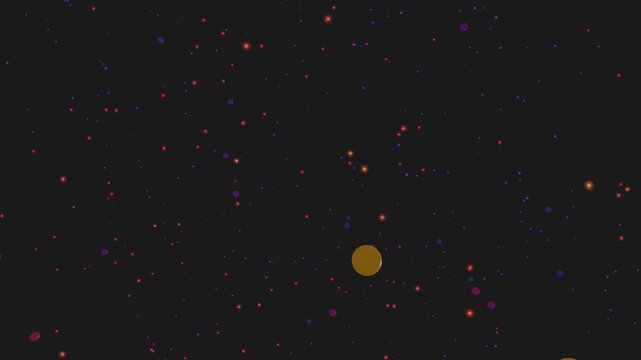 A scattered pattern of glowing multicolored spherical particles against a dark background creating a minimal cosmic visual resembling stars or abstract digital lights