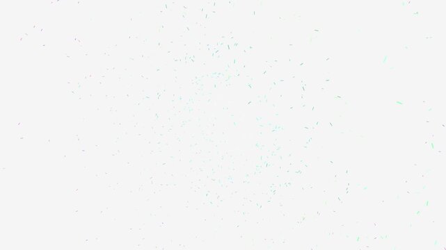 Scattered pastel-colored confetti particles arranged in a loose radial pattern over a bright white background forming a soft abstract and airy visual composition