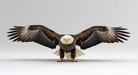 Naklejka premium Bald eagle spreading wings on a clean white surface