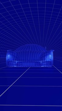 Digital Car Prototype Mesh - Modeling and Engineering Concept - 4K 3D Vertical Animation