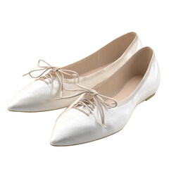 Pair of white lace-up flat ballet shoes isolated on Transparent Background