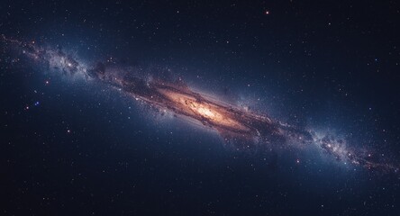 Fototapeta premium Dynamic universe panorama with stylized galaxies and sparkling stars across a dark textured sky