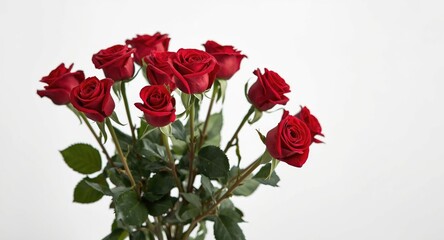 Obraz premium Fresh red rose bunch displayed over a pure white background