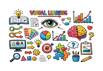 Visual learning concepts and ideas illustrated with colorful icons and symbols