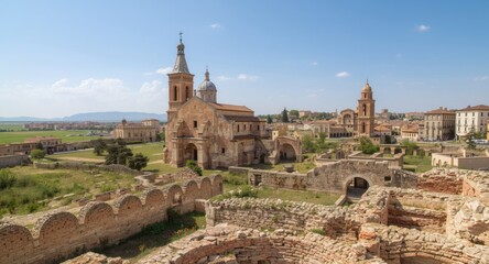 Fototapeta premium Historic medieval trade route city ruins featuring ancient church structures