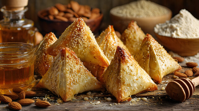 Moroccan almond briouats with honey and sesame
