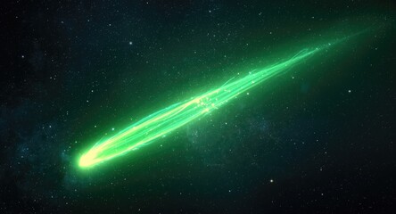 Fototapeta premium Electric green comet blazing a trail in a glittering cosmic night atmosphere