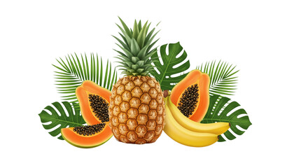 Tropical fruit arrangement vector illustration with pineapples, papayas, and bananas © SobujChandra