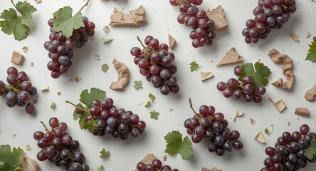 Naklejka premium Grape harvest fragments placed on a solid white backdrop