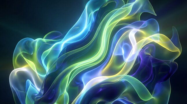 Abstract glowing neon energy waves in blue and green.