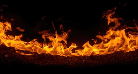 Fototapeta premium Dazzling fire performance featuring sparkling flaming border on dark background for web banners