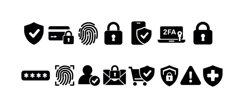 Collection of security and protection icons for digital safety and privacy concepts