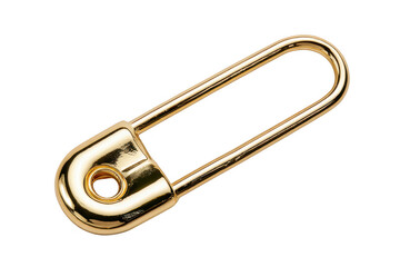 A closeup of a metal tin can and opener linked by a gold metal chain to a steel paper clip and silver carabiner isolated on a white background for business stationery equipment