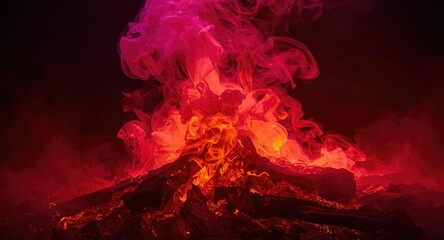 Fototapeta premium glowing magical fractal smoke over dark flames with black ray light refractions