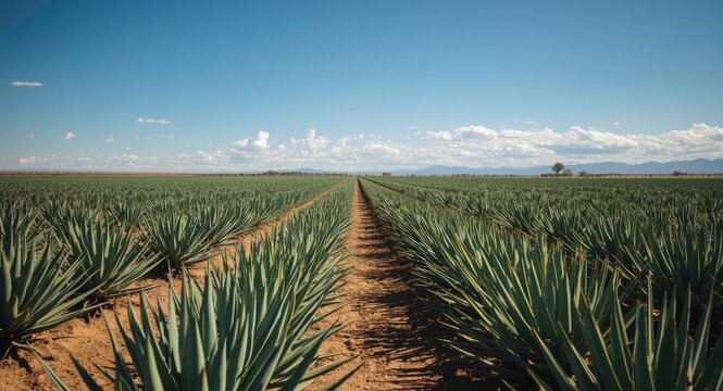 Agricultural agave field with dense plants