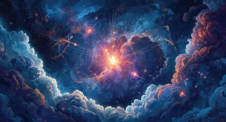 Fototapeta premium Cosmic fireworks illustration showcasing celestial phenomena and the grandeur of the universe