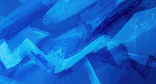 Denim tinted blue geometric background with abstract zigzag brush effects