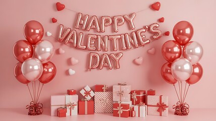  Festive balloons and gifts for valentine's day celebration.