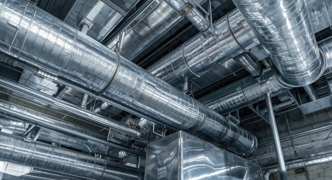 Industrial HVAC ductwork setup for air handling unit with active recirculation system