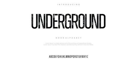 Underground rough abstract digital alphabet font typography. Bold Condensed Display Font. Vector illustration